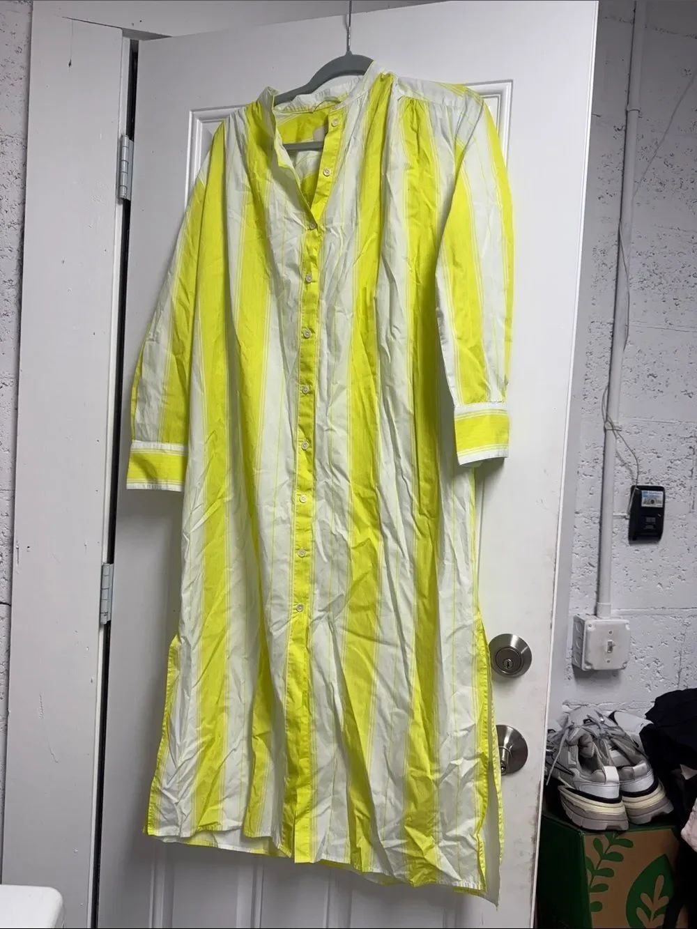 OROTON Yellow & White Striped Button-Front Maxi Dress Size 6 - NEVER WORN Belted